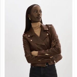 LAMARQUE Chocolate Leather Jacket with Gold Details. Size S *Pristine Condition*